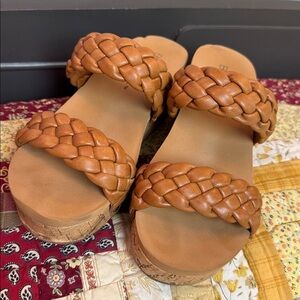 Boutique By Corkys‎ Camel Braided Wedge Sandal Slip On Comfort Shoe